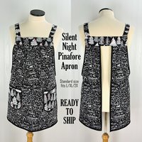 SHIPS FAST~ Silent Night Holiday Script Pinafore with no ties, Relaxed Fit Smock with pockets, Standard Size fits L/XL/2X, Christmas apron