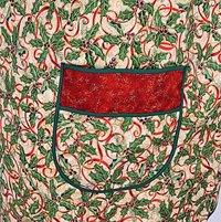 SHIPS FAST~ Holly & Ribbon Pinafore with no ties, relaxed fit smock with pockets fits L/XL/2X, Christmas baking apron, one of a kind