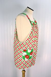 SHIPS FAST~ Swell Christmas Plaid Pinafore with no ties, relaxed fit smock with pockets fits L/XL/2X, Christmas baking apron, one of a kind