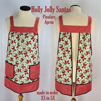 Holly Jolly Santa (on mint green) Pinafore with no ties, relaxed fit smock with pockets, Multi-Cultural Santas, made to order XS to 5X
