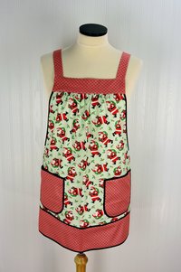 Holly Jolly Santa (on mint green) Pinafore with no ties, relaxed fit smock with pockets, Multi-Cultural Santas, made to order XS to 5X