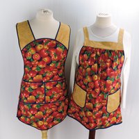Apple Harvest 50s Smock Apron with kangaroo pocket, relaxed fit with no neck ties (H-back apron) fits sizes large or X-large, ships fast