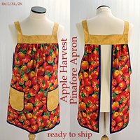 SHIPS FAST~ Apple Harvest Pinafore Apron with no ties, relaxed fit smock with pockets, standard size fits L-XL-2X, ready to ship