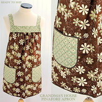 SHIPS FAST~ Grandma's House Pinafore Apron with no ties, relaxed fit smock with pockets, standard size fits L-XL-2X, ready to ship