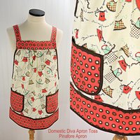 Domestic Diva Apron Toss Pinafore Apron with no ties, relaxed fit smock with pockets, standard size fits L-XL-2X, ready to ship