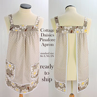 SHIPS FAST~ Cottage Daisies Pinafore Apron, swim-suit cover-up, relaxed fit smock with pockets fits L/XL/2X, ready to ship