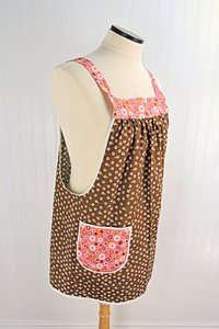 Indian Summer Brown Daisies Pinafore, lovely hostess apron, relaxed fit smock with pockets fits L/XL/2X, ready to ship