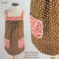 SHIPS FAST~ Indian Summer Brown Daisies Pinafore, lovely hostess apron, relaxed fit smock with pockets fits L/XL/2X, ready to ship