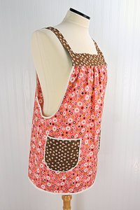 SHIPS FAST~ Indian Summer Pink Floral Pinafore, lovely hostess apron, relaxed fit smock with pockets fits L/XL/2X, ready to ship