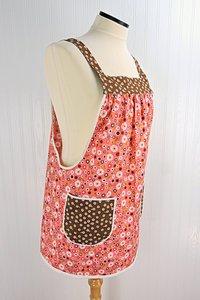 Indian Summer Pink Floral Pinafore, lovely hostess apron, relaxed fit smock with pockets fits L/XL/2X, ready to ship