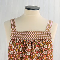 SHIPS FAST~ Indian Summer Brown Floral Pinafore, retro hostess apron, relaxed fit smock with pockets fits L/XL/2X, ready to ship