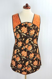 Fall Floral 50s Style Smock Apron, comfortable relaxed fit apron (H back style doesn't touch neck) last one fits L/XL, ships fast
