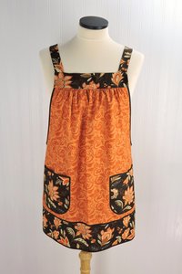 Fall Floral Pinafore Apron with no ties, relaxed fit smock with pockets, standard size fits L-XL-2X, ready to ship