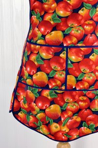 Apple Harvest 50s Smock Apron with kangaroo pocket, relaxed fit with no neck ties (H-back apron) fits sizes large or X-large, ships fast