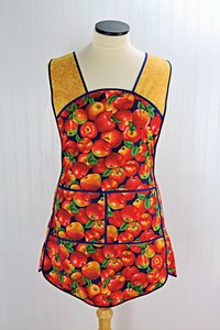 Apple Harvest 50s Smock Apron with kangaroo pocket, relaxed fit with no neck ties (H-back apron) fits sizes large or X-large, ships fast