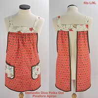 Domestic Diva Polka Dot Pinafore Apron with no ties, relaxed fit smock with pockets, standard size fits L-XL-2X, ready to ship