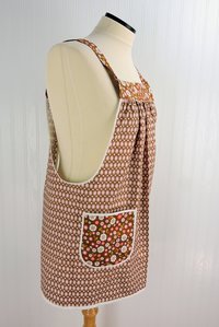 SHIPS FAST~ Indian Summer Polka Dot Pinafore, retro hostess apron, relaxed fit smock with pockets fits L/XL/2X, ready to ship