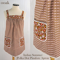 SHIPS FAST~ Indian Summer Polka Dot Pinafore, retro hostess apron, relaxed fit smock with pockets fits L/XL/2X, ready to ship