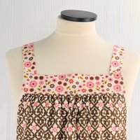 SHIPS FAST~ Indian Summer Brown Damask Pinafore, retro hostess apron, relaxed fit smock with pockets fits L/XL/2X, ready to ship