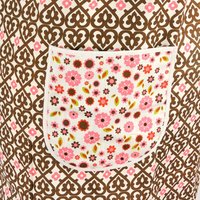 SHIPS FAST~ Indian Summer Brown Damask Pinafore, retro hostess apron, relaxed fit smock with pockets fits L/XL/2X, ready to ship