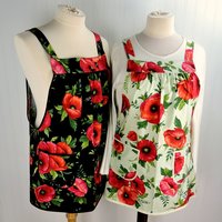SHIPS FAST Poppy Panache on mint Pinafore Apron, relaxed fit smock with pockets fits L/XL/2X, pretty baking apron ready to ship