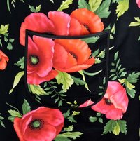 SHIPS FAST Poppy Panache on black Pinafore Apron, relaxed fit smock with pockets fits L/XL/2X, pretty kitchen apron, ready to ship