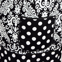 Black Damask and Dot Pinafore with no ties, relaxed fit smock with pockets, lovely hostess apron made to order XS - 5X