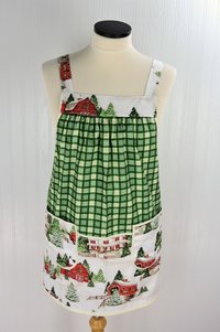 Evergreen Farm Plaid Pinafore with no ties, ooak relaxed fit smock with pockets, Snowy Winter Scene Apron fits L/XL/2X, ships fast