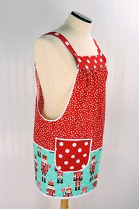 Scrappy Nutcracker Pinafore with no ties, relaxed fit smock with pockets, color-blocked Christmas Apron fits L/XL/2X, ships fast