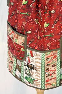Hot Chocolate Scrapbuster Pinafore Apron with no ties, relaxed fit smock with pockets, OOAK Christmas plus size apron fits L-XL-2X