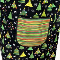 Christmas Trees on Black Pinafore with no ties, relaxed fit smock with pockets fits L/XL/2X, one of a kind holiday apron ships fast