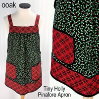 SHIPS FAST Tiny Holly Pinafore with no ties, relaxed fit smock with pockets, Holly and Plaid Christmas Apron, standard size fits L/XL/2X