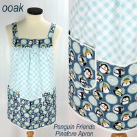 Penguin Friends Pinafore with no ties, relaxed fit smock with pockets, cute Christmas Apron, standard size fits L/XL/2X, ships fast