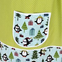 Jolly Penguins Pinafore Apron with no ties, relaxed fit smock with pockets, cute Christmas Apron fits L/XL/2X, ships fast
