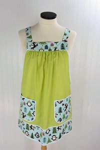 Jolly Penguins Pinafore Apron with no ties, relaxed fit smock with pockets, cute Christmas Apron fits L/XL/2X, ships fast