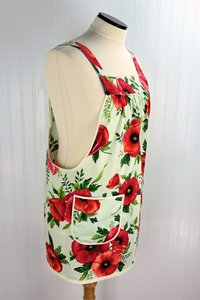 SHIPS FAST Poppy Panache on mint Pinafore Apron, relaxed fit smock with pockets fits L/XL/2X, pretty baking apron ready to ship