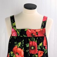 SHIPS FAST Poppy Panache on black Pinafore Apron, relaxed fit smock with pockets fits L/XL/2X, pretty kitchen apron, ready to ship