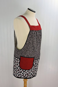 Scrappy Roller Skates Pinafore Apron with no ties, relaxed fit smock with pockets, fun kitchen apron fits L/XL/2X, ready to ship now