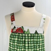 Evergreen Farm Plaid Pinafore with no ties, ooak relaxed fit smock with pockets, Snowy Winter Scene Apron fits L/XL/2X, ships fast
