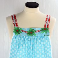 Christmas Wishes Pinafore with no ties, relaxed fit smock with pockets, retro aqua and red holiday apron fits L/XL/2X, ships fast