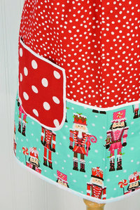 Scrappy Nutcracker Pinafore with no ties, relaxed fit smock with pockets, color-blocked Christmas Apron fits L/XL/2X, ships fast
