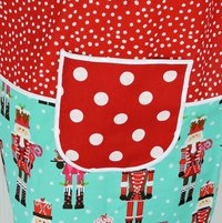 Scrappy Nutcracker Pinafore with no ties, relaxed fit smock with pockets, color-blocked Christmas Apron fits L/XL/2X, ships fast