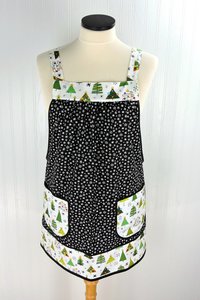 SHIPS FAST Snowflakes and Christmas Trees Pinafore with no ties, relaxed fit smock with pockets fits L/XL/2X, one of a kind holiday apron