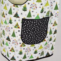 Christmas Trees on White Pinafore with no ties, relaxed fit smock with pockets fits L/XL/2X, one of a kind holiday apron ships fast
