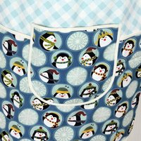 Penguin Friends Pinafore with no ties, relaxed fit smock with pockets, cute Christmas Apron, standard size fits L/XL/2X, ships fast