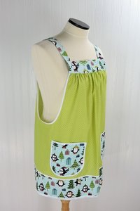 Jolly Penguins Pinafore Apron with no ties, relaxed fit smock with pockets, cute Christmas Apron fits L/XL/2X, ships fast