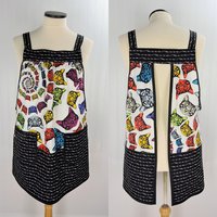Catfinity Scrapbuster Pinafore Apron with no ties, relaxed fit smock with pockets, cat lover apron, ready to ship fits LXL/2X
