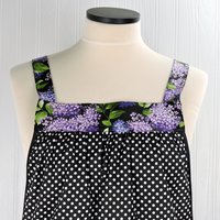 Lilacs and Polka Dots Scrapbuster Pinafore Apron with no ties, relaxed fit smock with pockets, ready to ship fits L/XL/2X, SHIPS FAST