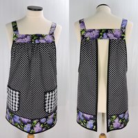 Lilacs and Polka Dots Scrapbuster Pinafore Apron with no ties, relaxed fit smock with pockets, ready to ship fits L/XL/2X, SHIPS FAST