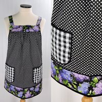 Lilacs and Polka Dots Scrapbuster Pinafore Apron with no ties, relaxed fit smock with pockets, ready to ship fits L/XL/2X, SHIPS FAST